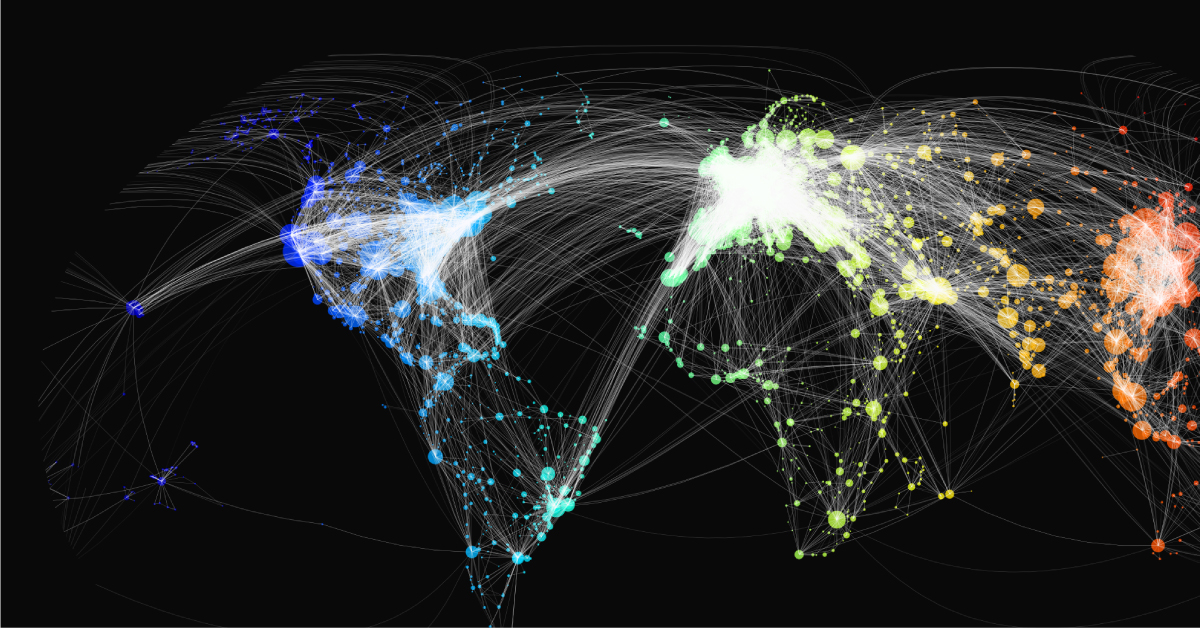 map of the world's busiest air routes and airports