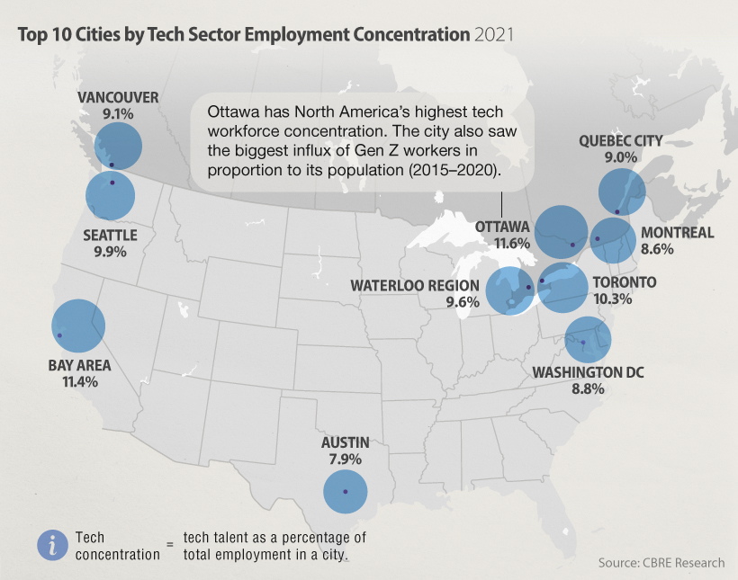 Visualizing the Largest Tech Hubs in U S  and Canada - 86