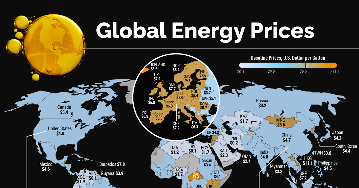 Mapped: Global Energy Prices, by Country in 2022