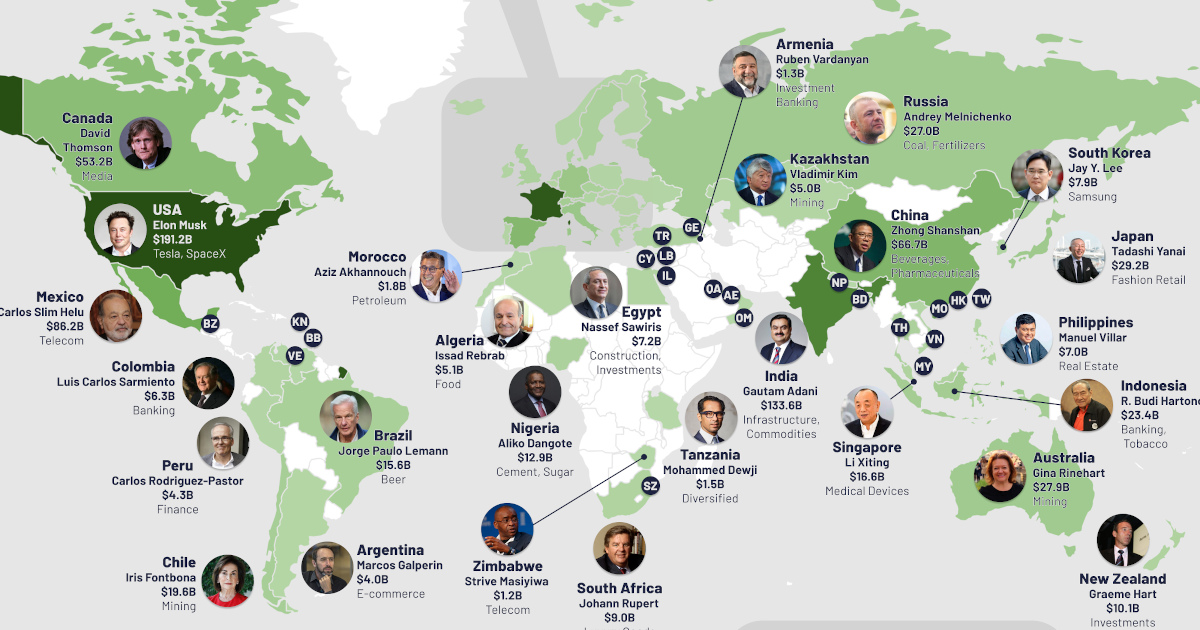 Mapping Out the Richest Billionaires in Each Country