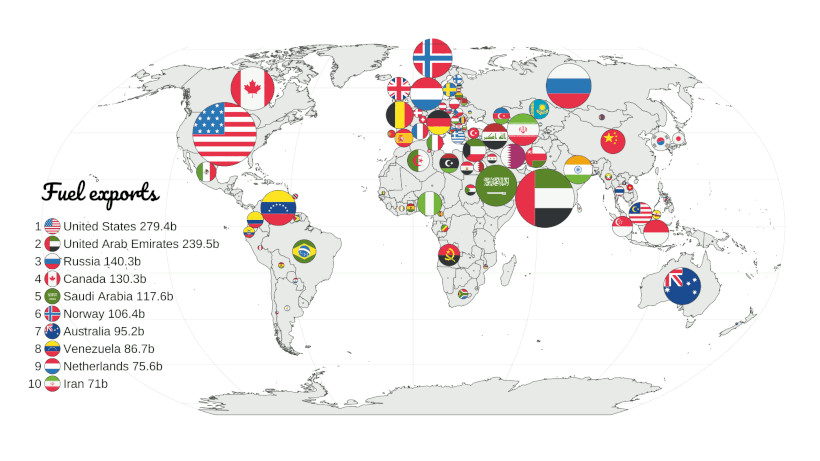questa mappa confronta i paesi in base alle esportazioni di carburante
