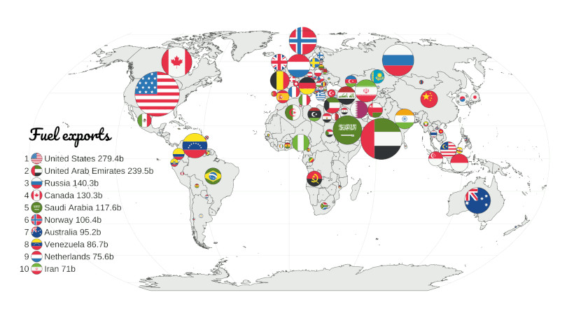 this map compares countries by fuel exports