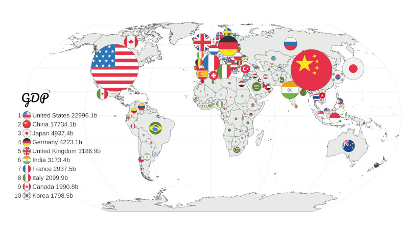 questa mappa confronta i paesi in base al PIL