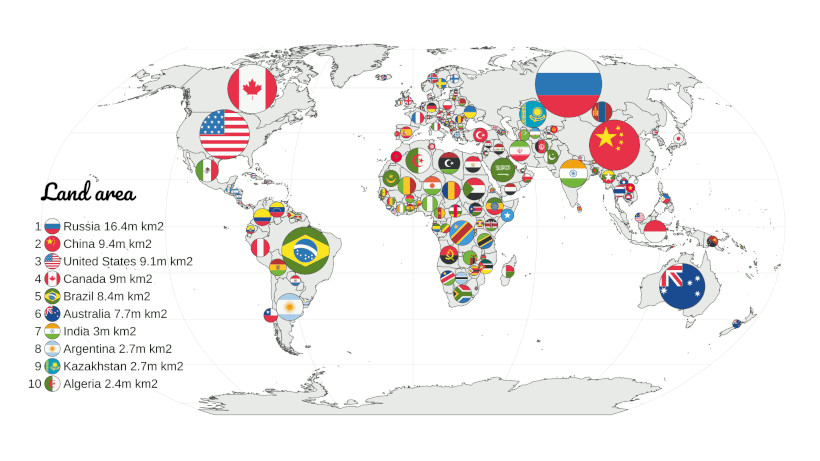 questa mappa confronta i paesi per superficie