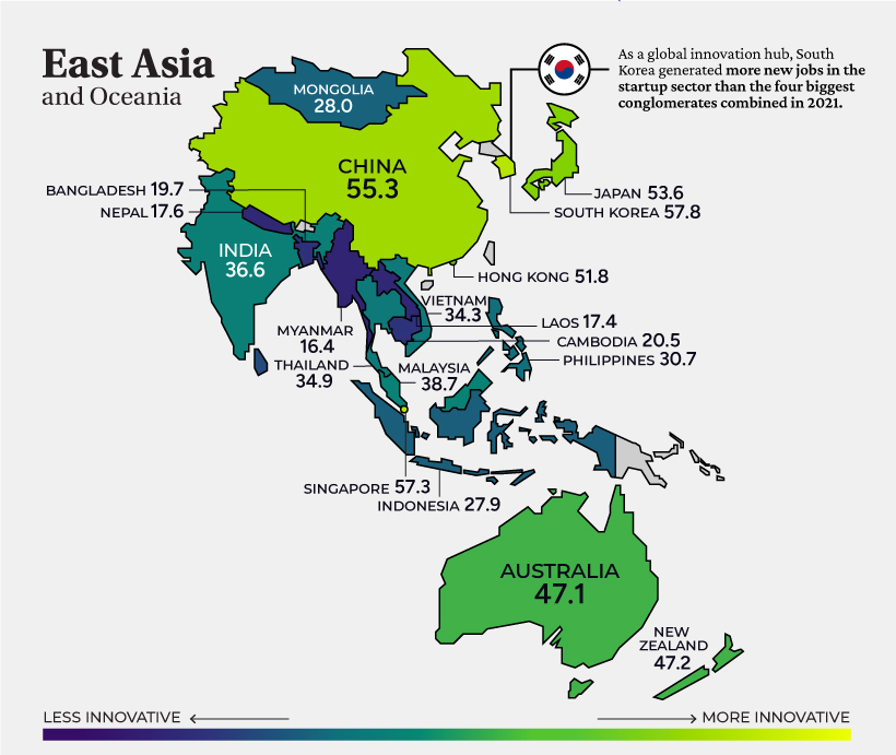 Most Innovative Countries in East Asia
