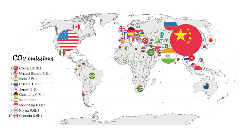 questa mappa confronta i paesi in base alle emissioni di CO2