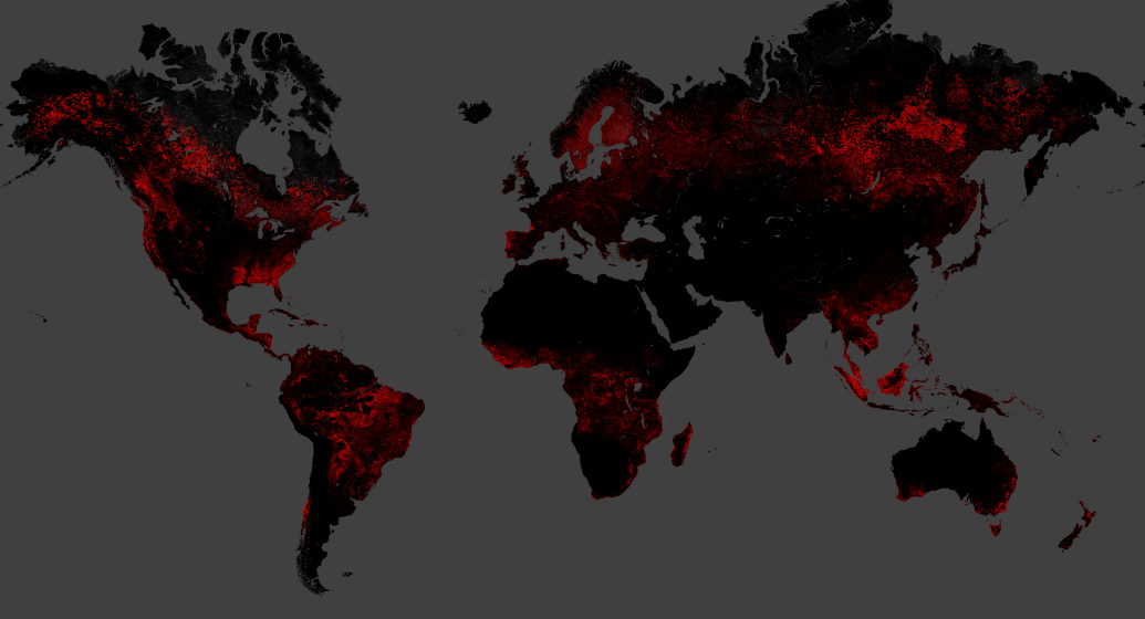 Mapa que muestra la pérdida de cobertura forestal