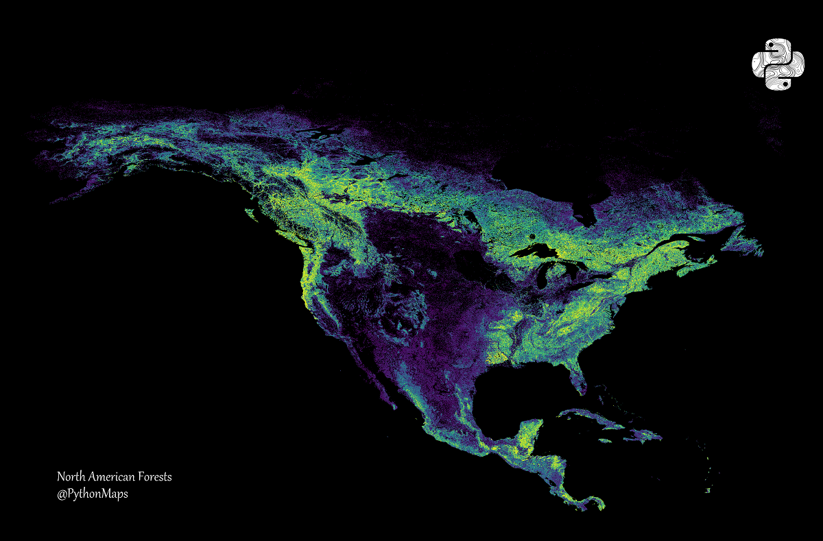 mapeo de la cubierta arbórea en américa del norte