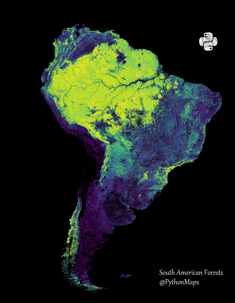 绘制南美洲的树木覆盖图