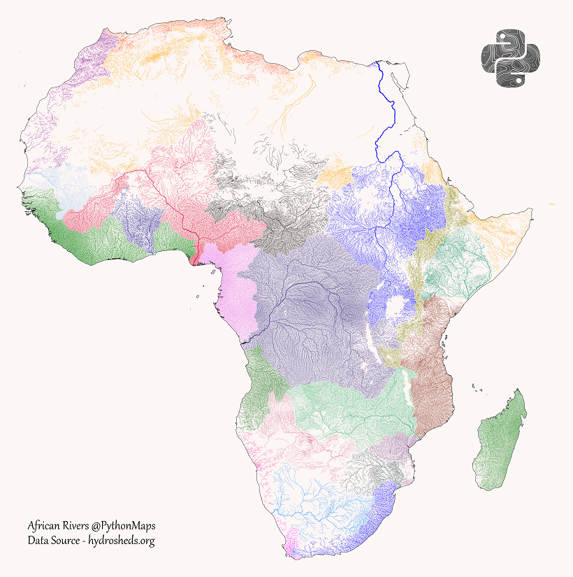 Mapping the World's River Basins by Continent