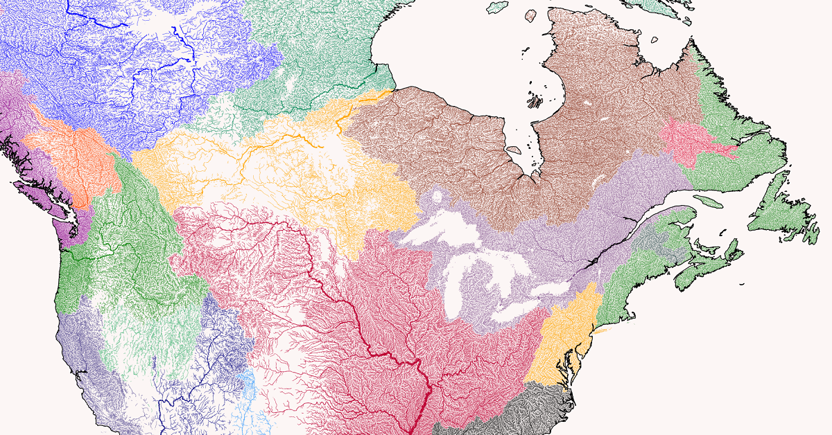 Maps of the world's river basins in each continent