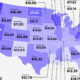 A map of the hourly internship pay in each U.S. state.
