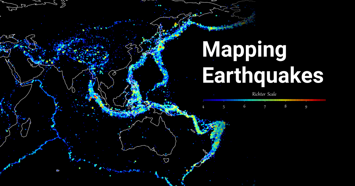 This map highlights the epicenters of earthquakes on record between 1956 and 2022.