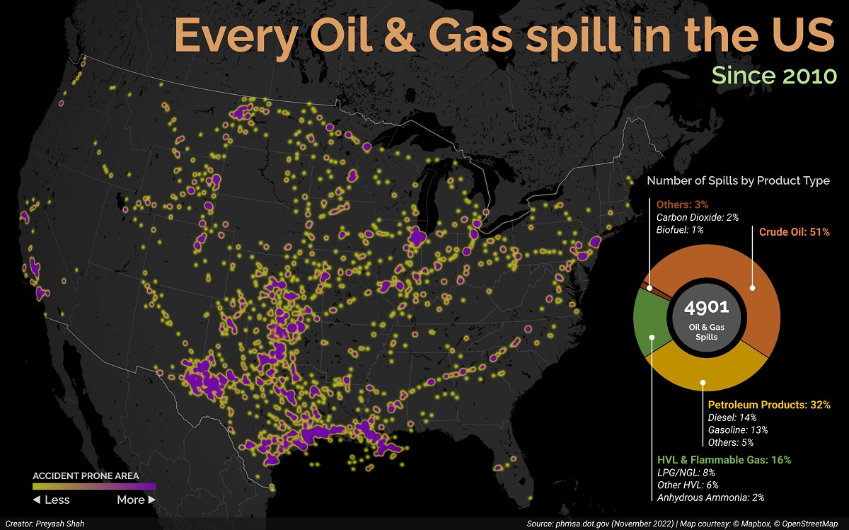 Map of Oil and Gas spills in the U.S. since 2010