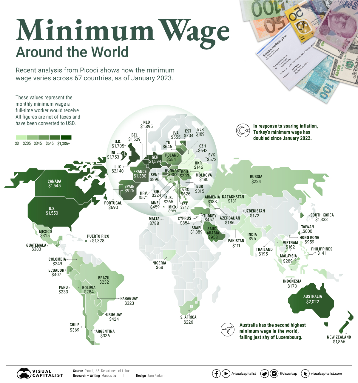  global minimum wage by country map 