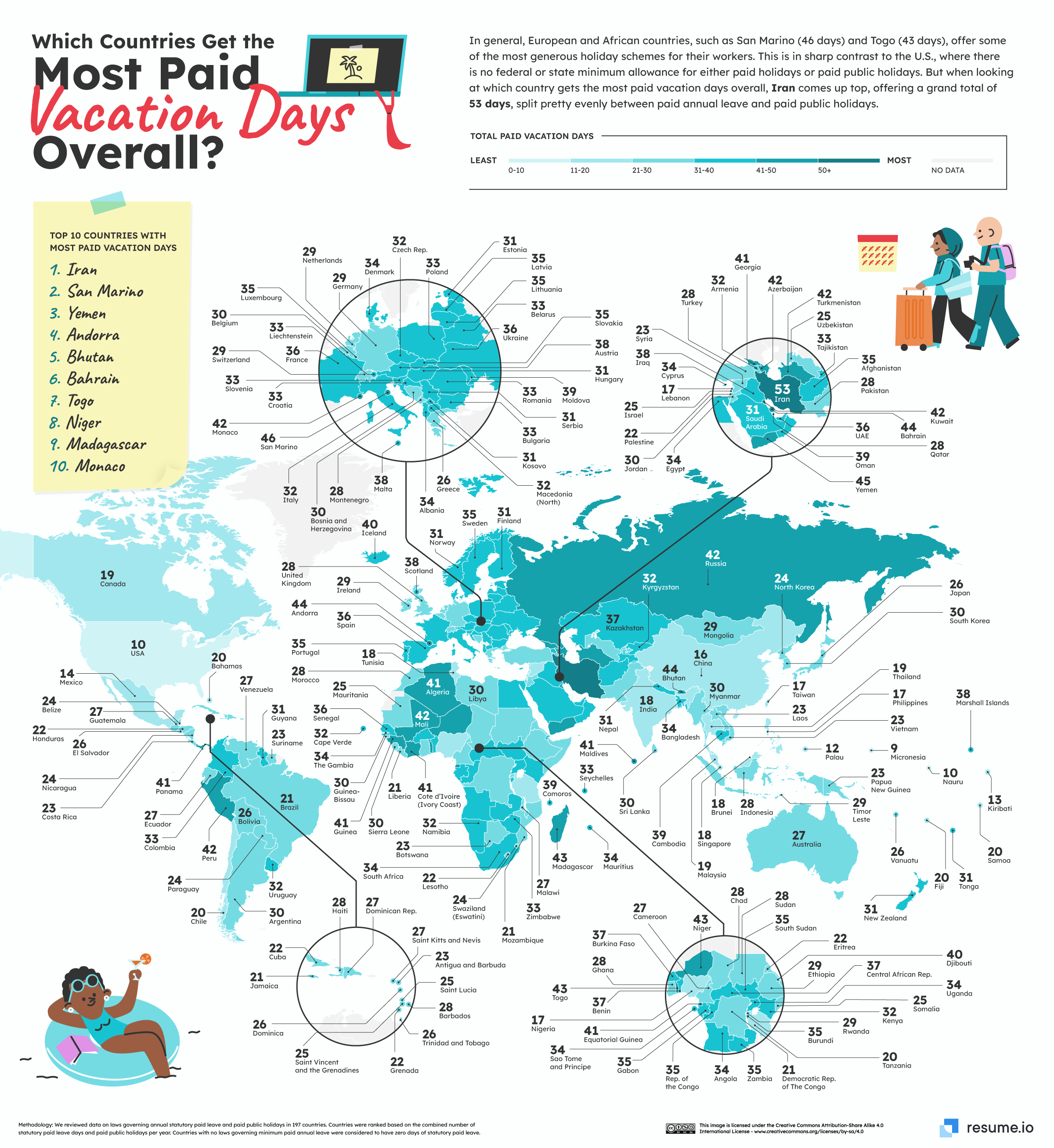 Countries with most paid vacation days