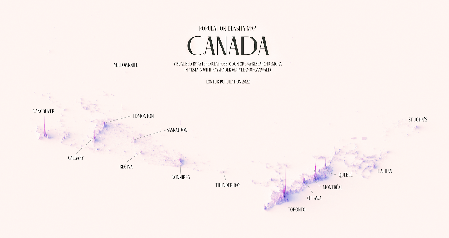 This image shows a map of Canada and its population spread.