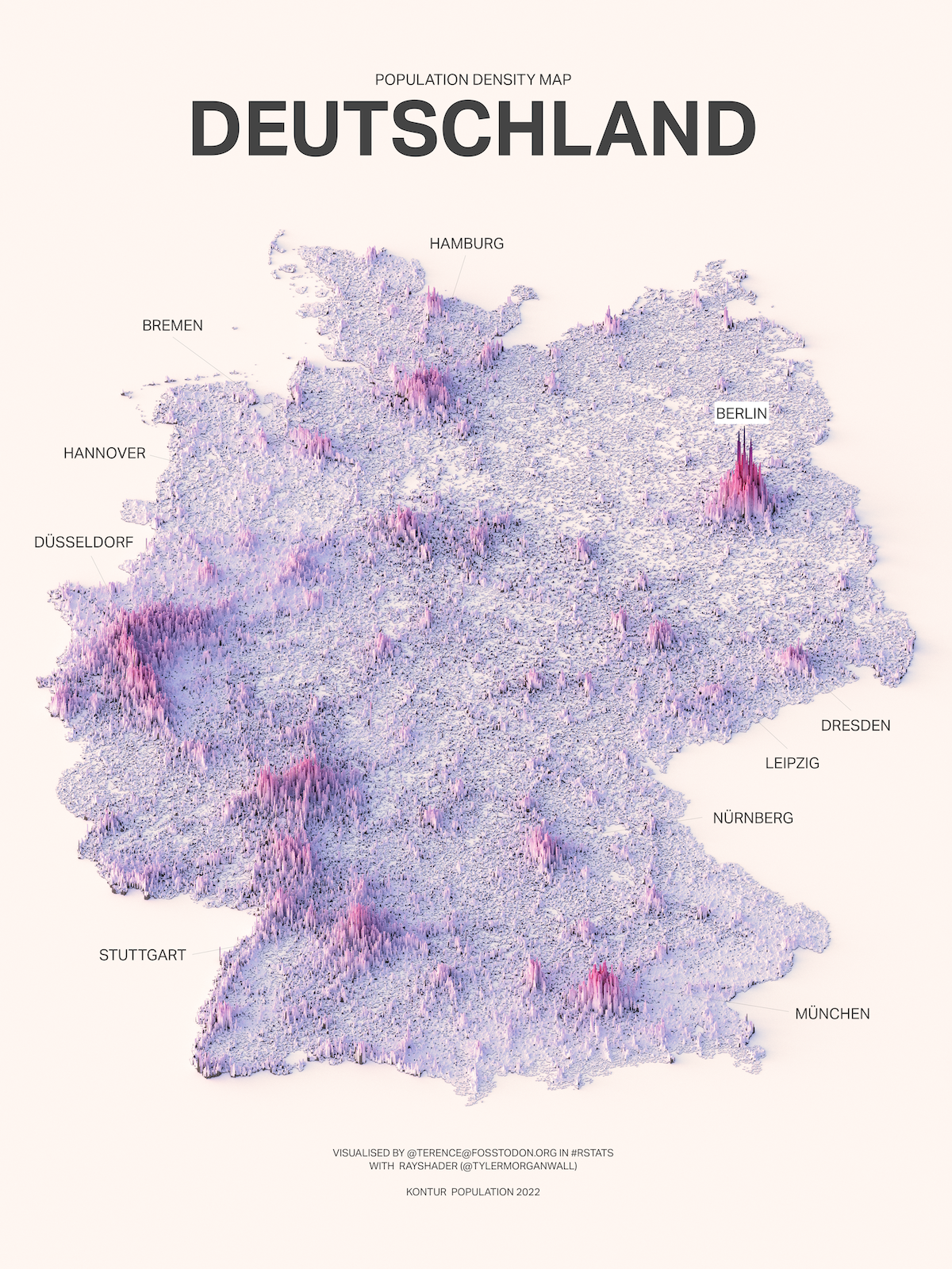 This image shows a map of Germany and its population spread.