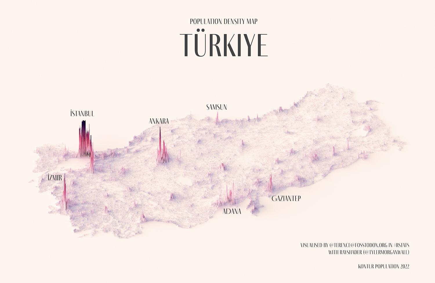 This image shows a map of Türkiye and its population spread.