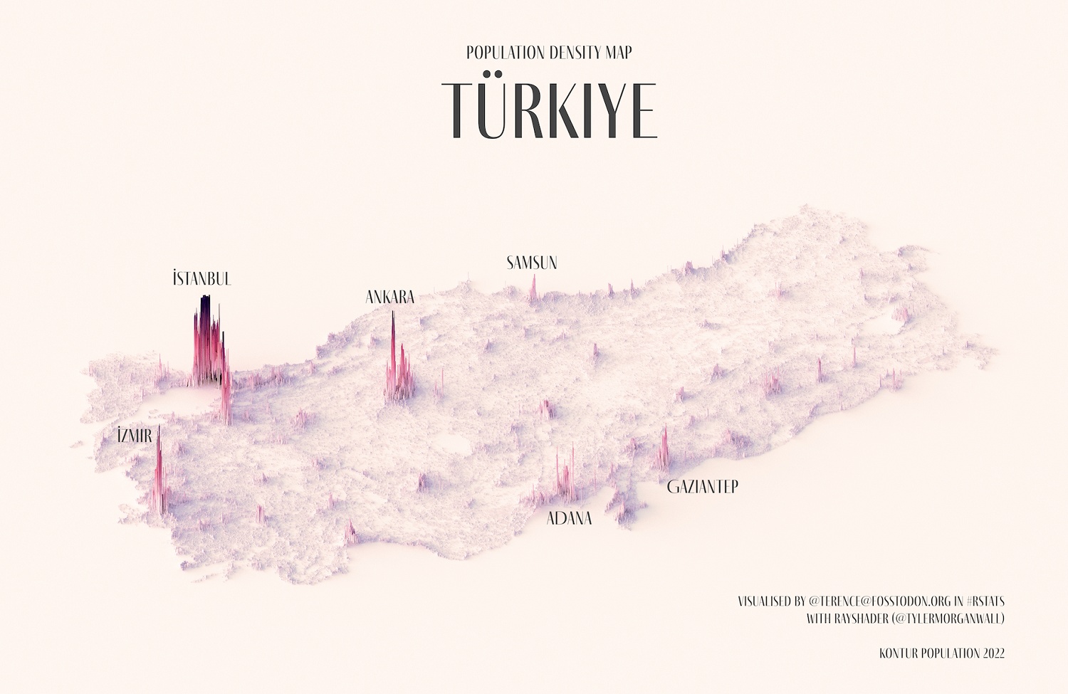此图显示了 Türkiye 的地图及其人口分布。
