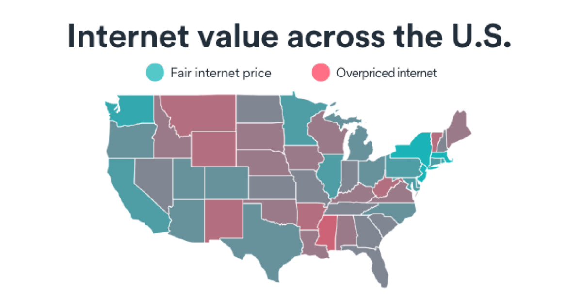 In this interactive map, see at a glance which states rank higher (green) or lower (red) on the Internet Value Index.