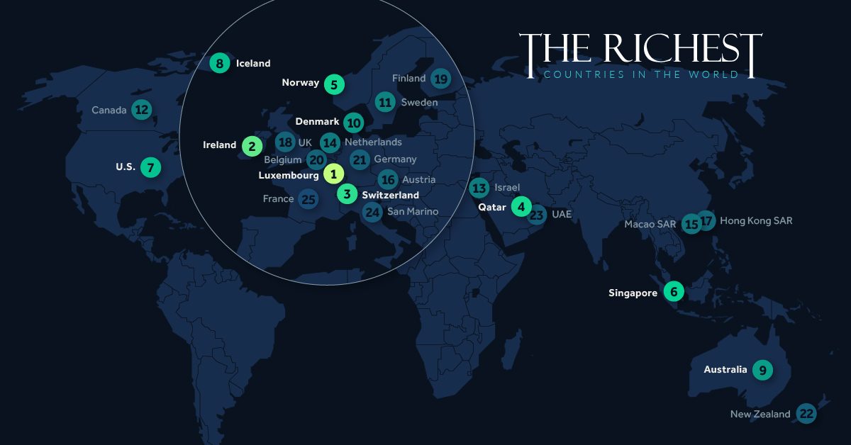 Ranked: The World’s 25 Richest Countries by GDP per Capita