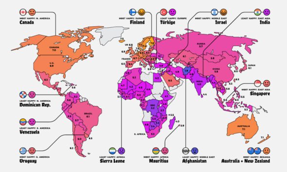 Mapped: Global Happiness Levels in 2022