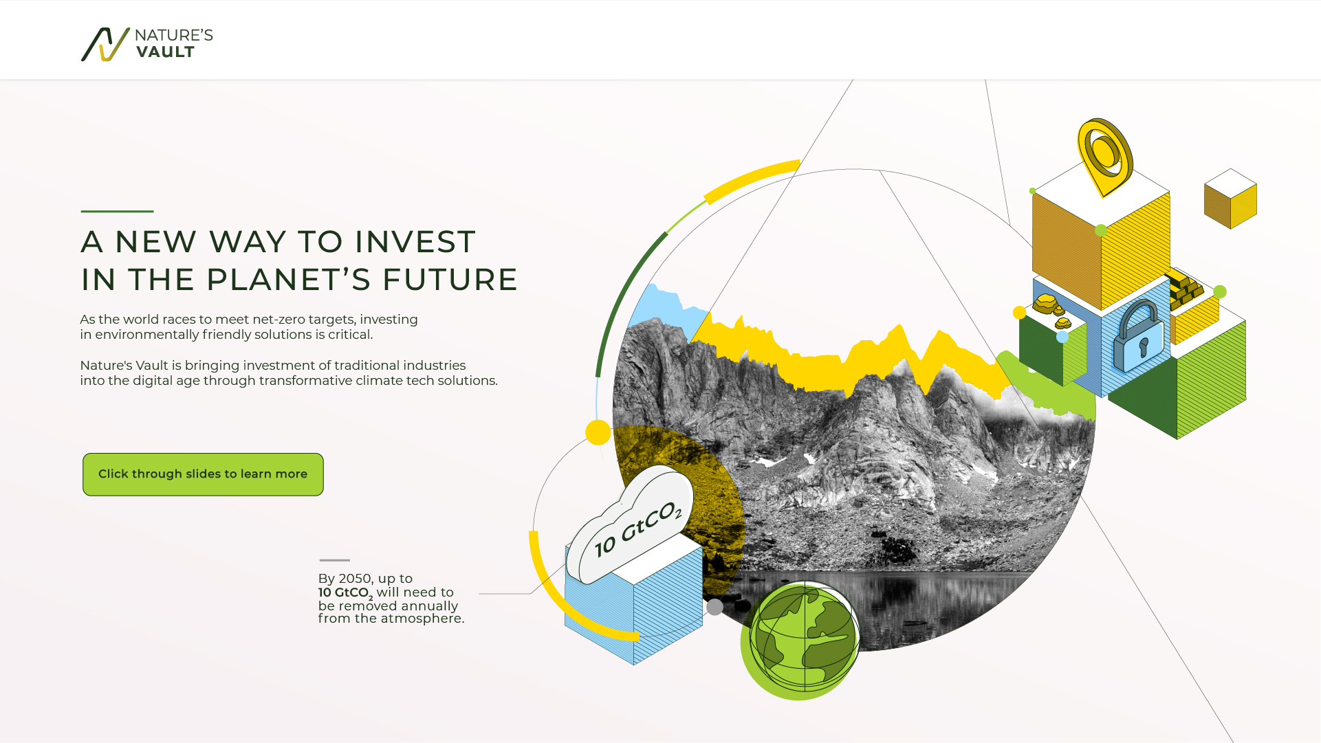 Graphic introducing Nature’s Vault and showing how much CO2 needs to be removed from the atmosphere.