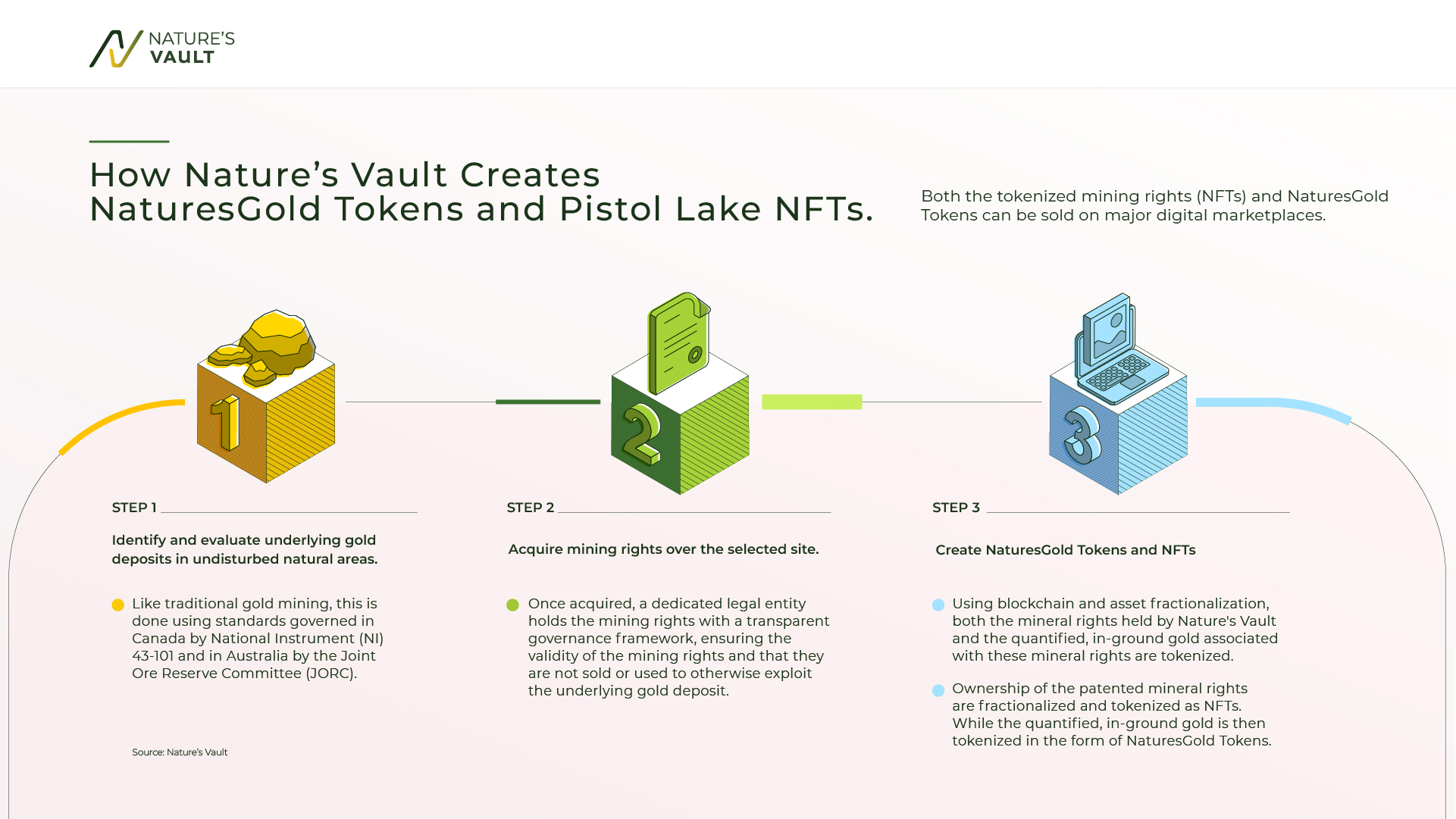 Graphic explaining the steps to creating The Pistol Lake Digital Certificate and The Legacy Token.
