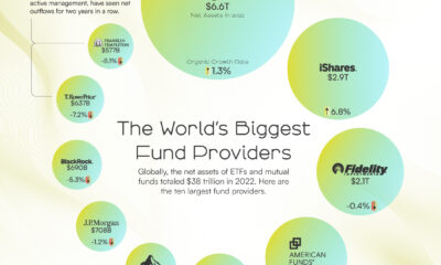 The world's ten biggest mutual fund and ETF providers. Vanguard is the biggest with $6.6 trillion in net assets in 2022.