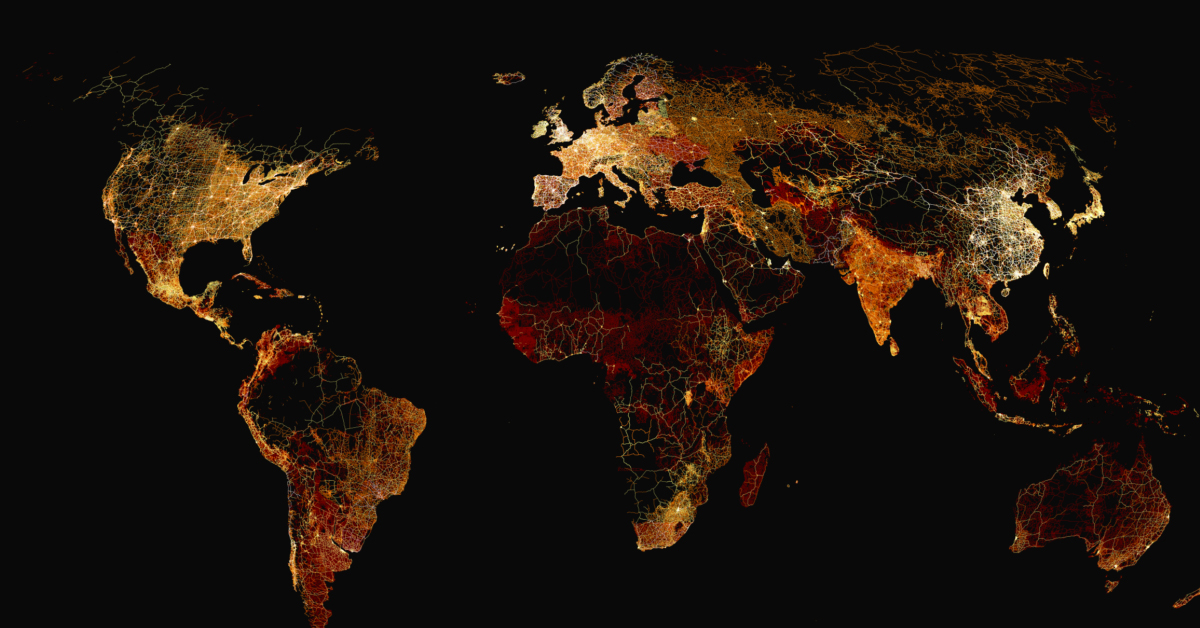 A map of all roads in the world, visualized by type.