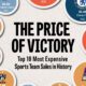 A cropped view of the ten most expensive sports team sales in history. The Washington Commanders sale is mostly hidden from view.