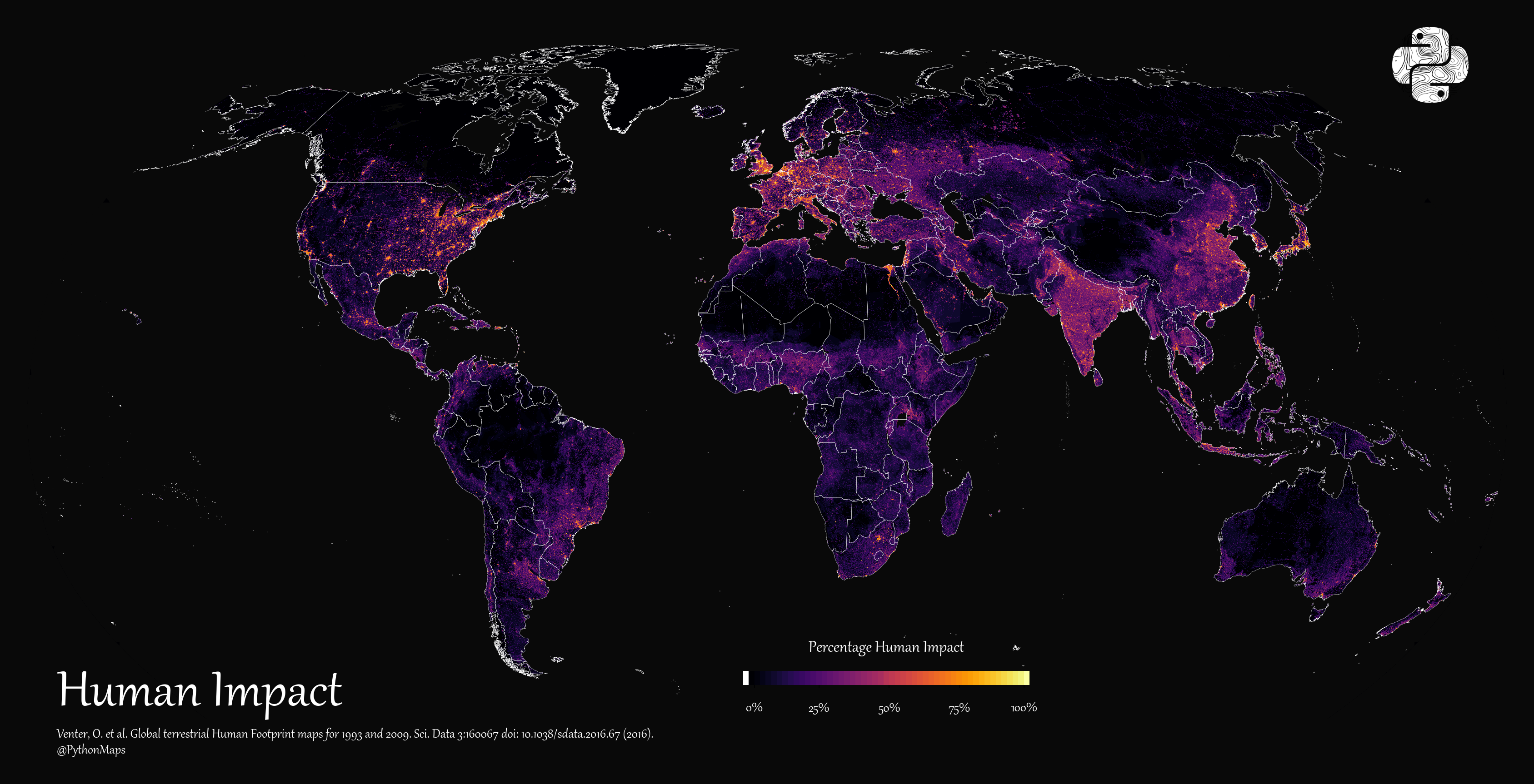 This graphic maps the extent of humanity’s impact on the world from 1993 to 2009
