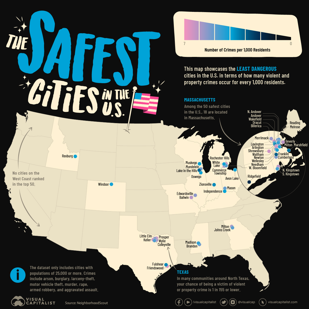 map of the safest cities in the U.S.