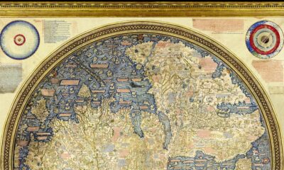 Historical map of the world depicted as a circular planisphere of the world crafted in the 1450s in Venice, Italy by Fra Mauro.