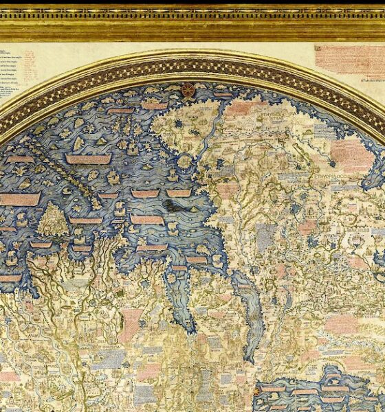 Historical map of the world depicted as a circular planisphere of the world crafted in the 1450s in Venice, Italy by Fra Mauro.