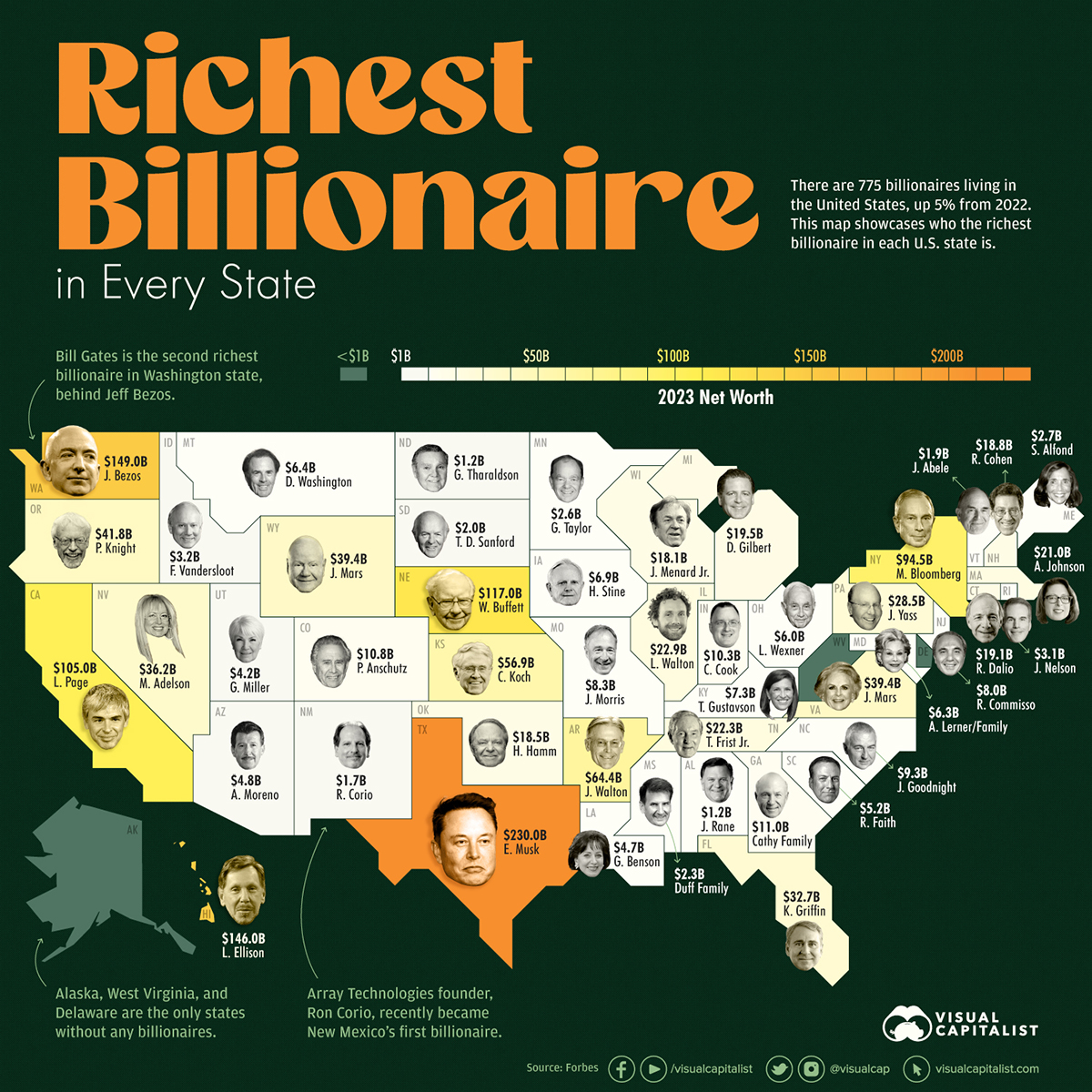 map showing richest billionaires in U.S. states