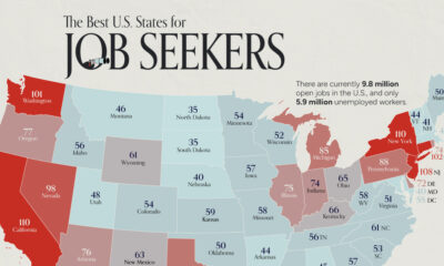 map showing best U.S. states for jobs