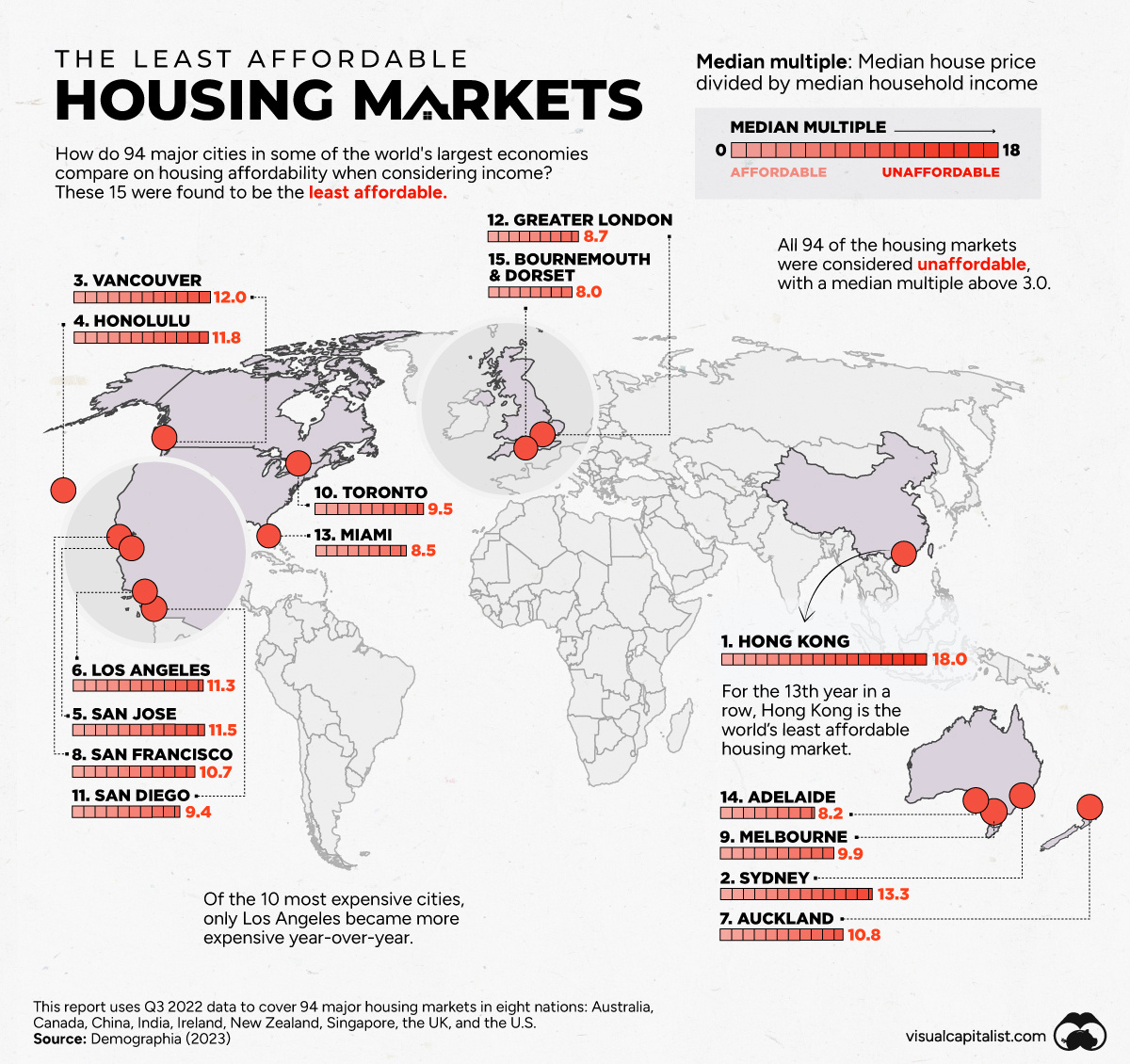 Mapping housing market affordability and some of the least affordable cities.