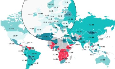 A cropped map ranking 121 countries by their digital well-being score.