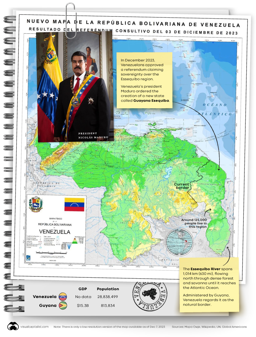 President Maduro's new map of Venezuela which includes the new state of Guayana Esequiba