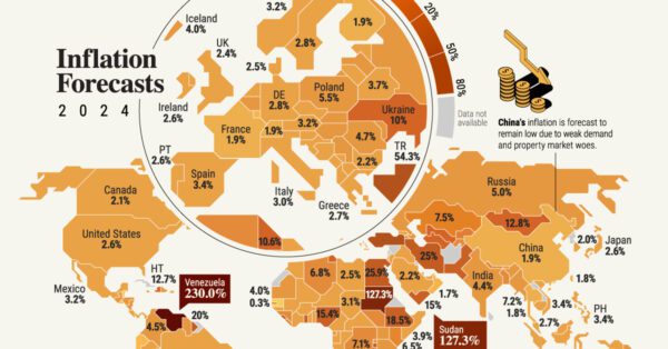 This map shows inflation projections around the world in 2024.