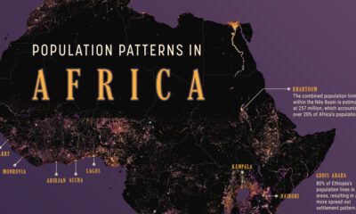 A cropped map of Africa’s population density, spotlighting the continent’s most populous countries and cities, and the fastest-growing regions.