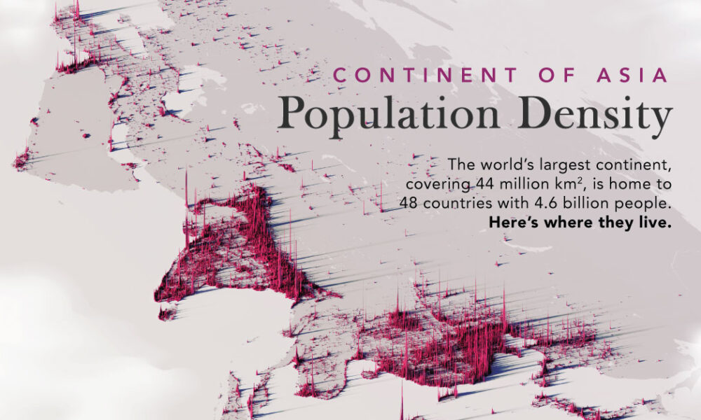 A cropped map of Asia's population patterns, visualizing where people actually live.