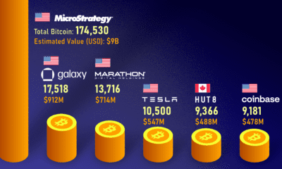 This bar chart shows who owns the most bitcoins across public companies.