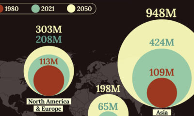 Map visualizing the size of the global senior population.