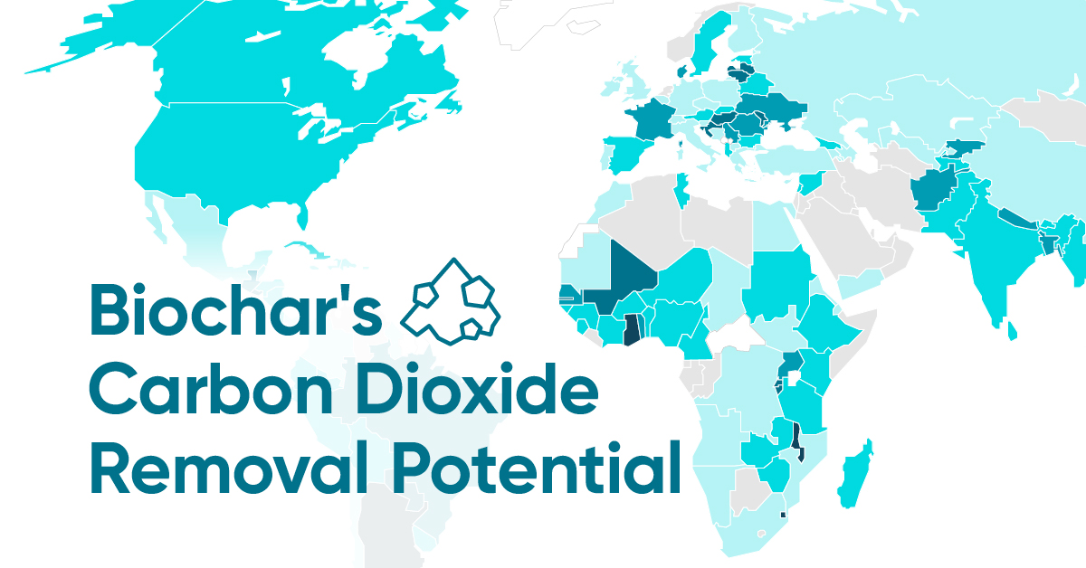 Teaser for a heat map of biochar's carbon dioxide removal potential, by country.