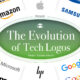 A cropped chart with the evolution of prominent tech companies’ logos over time.