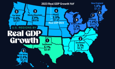 This map shows the real GDP growth of U.S. regions in 2023.
