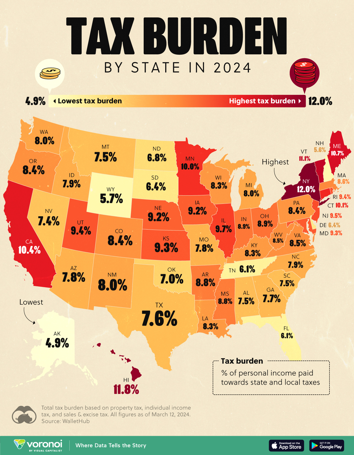 Map showing the tax burden in every U.S. state